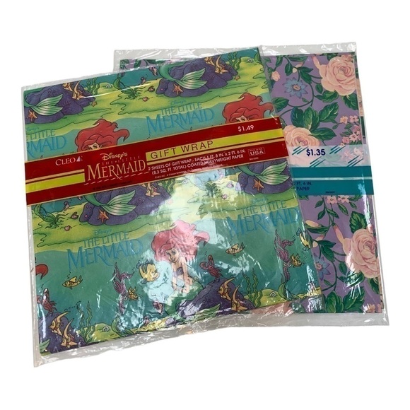 Vintage Gift Wrap Wrapping Paper Cleo Disney Floral set of 2 NIP - Picture 1 of 11